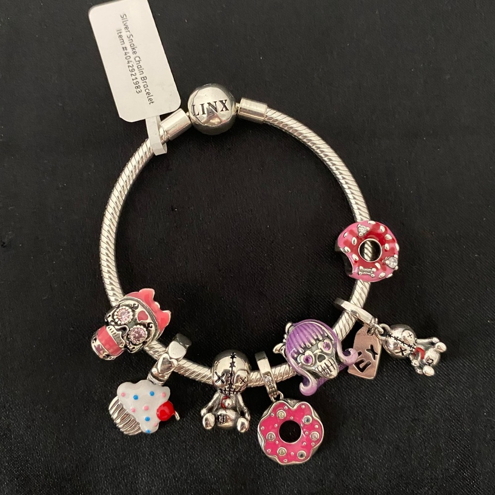 Linx Snake Chain Bracelet with Girly Skull Themed Charms
